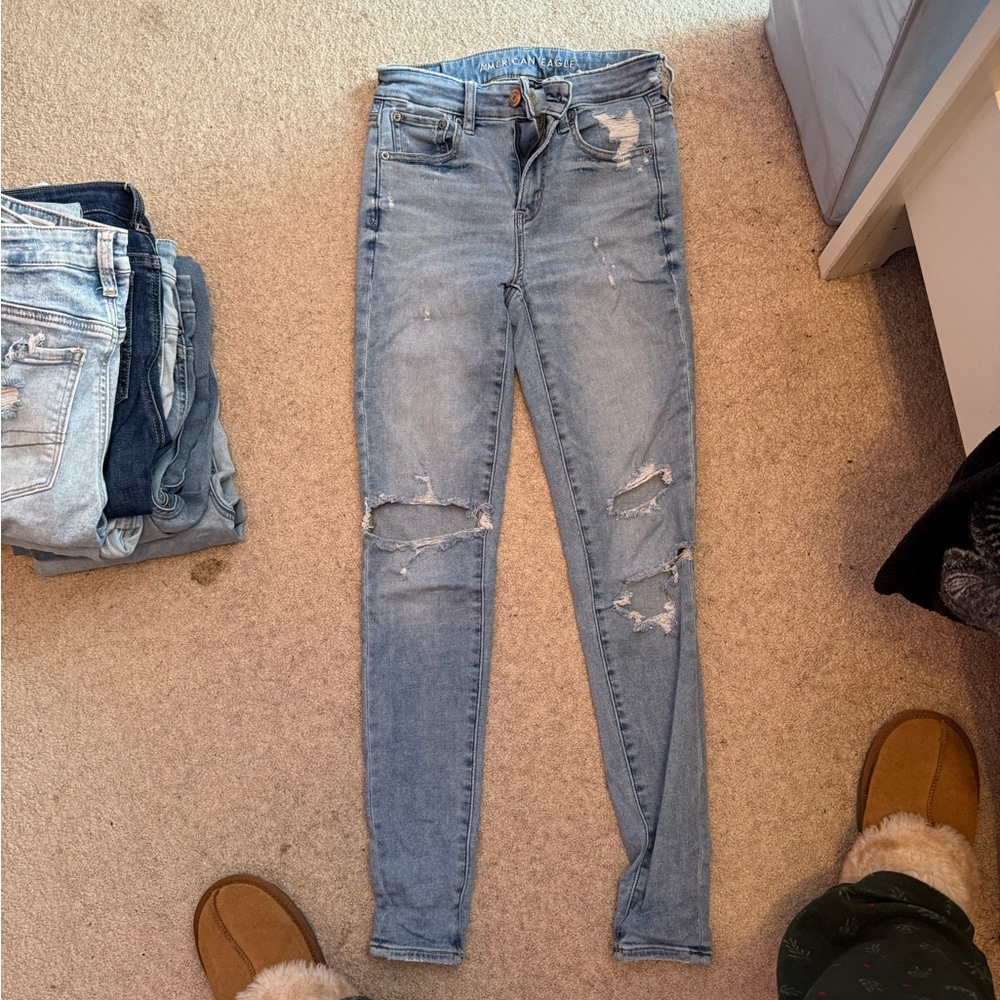 American Eagle Outfitters Blue Skinny Jeans Distressed